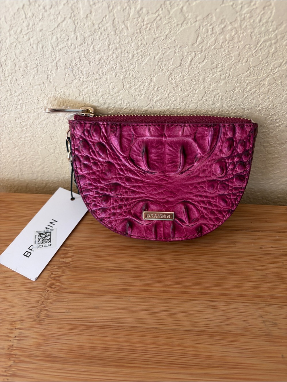Brahmin Britt coin leather purse pomegranate burgundy with clip attachment